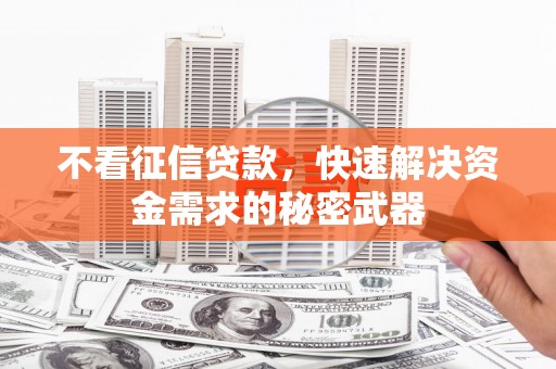 西咸不看征信贷款，快速解决资金需求的秘密武器